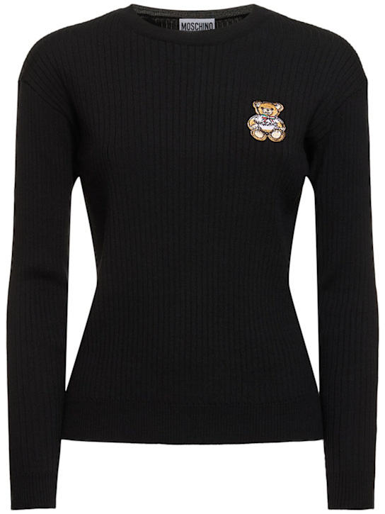 Moschino: Wool ribbed knit sweater - women_0 | Luisa Via Roma