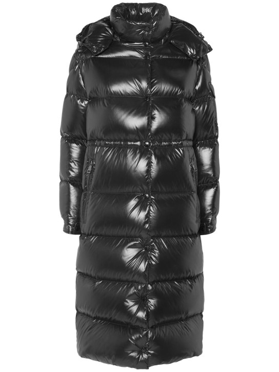 Moncler: Cavettaz nylon laqué down long jacket - Black - women_0 | Luisa Via Roma