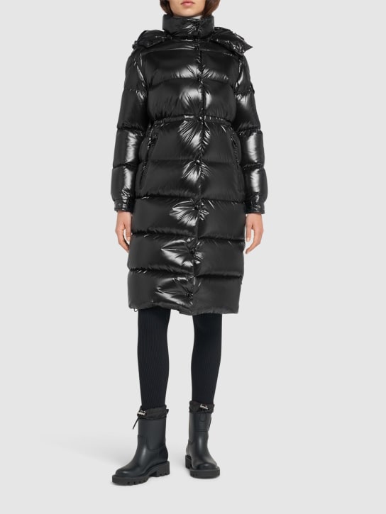 Moncler: Cavettaz nylon laqué down long jacket - Black - women_1 | Luisa Via Roma