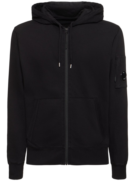 C.P. Company: Light Fleece cotton zip hoodie - Black - men_0 | Luisa Via Roma