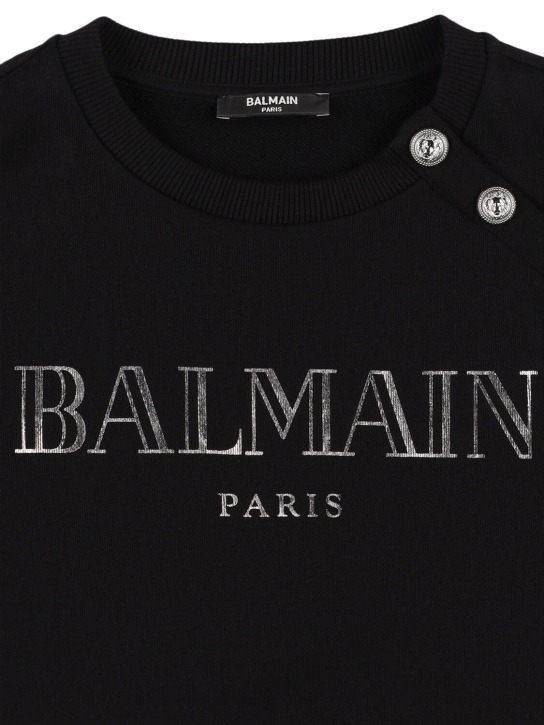 Balmain: Printed logo cotton crewneck sweatshirt - Black - kids-boys_1 | Luisa Via Roma