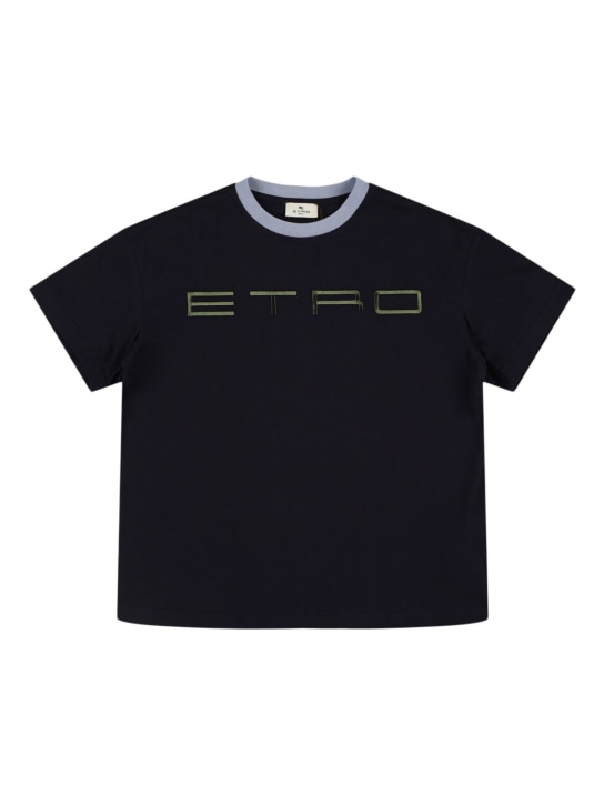 Etro: T-shirt in jersey di cotone con ricamo - Blu - kids-boys_0 | Luisa Via Roma