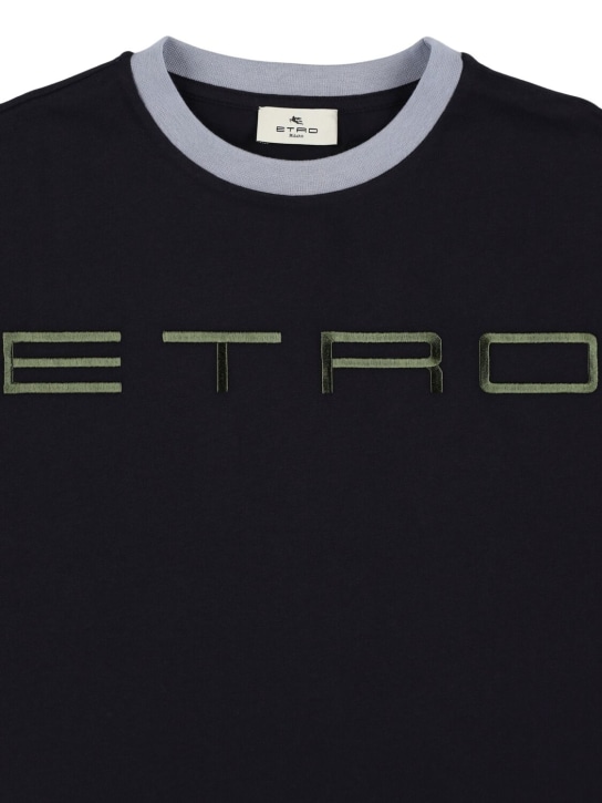 Etro: T-shirt in jersey di cotone con ricamo - Blu - kids-boys_1 | Luisa Via Roma