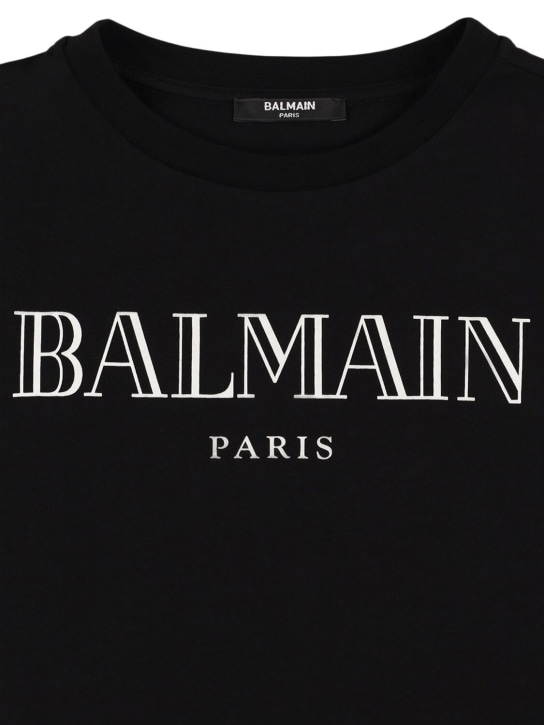 Balmain: Logo printed cotton jersey t-shirt - Black/White - kids-girls_1 | Luisa Via Roma