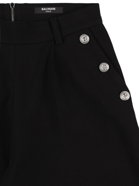 Balmain: 粘胶纤维混纺针织短款裤子 - 黑色 - kids-girls_1 | Luisa Via Roma
