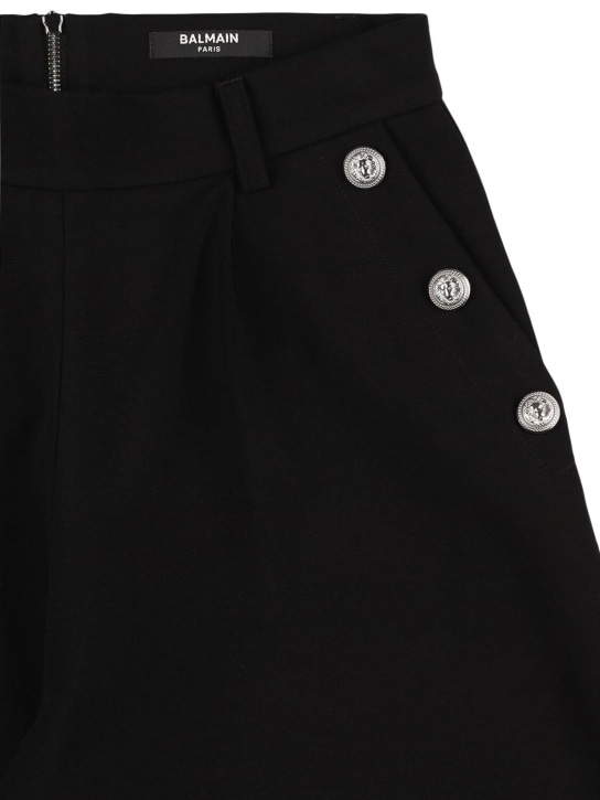 Balmain: Pantaloni cropped in maglia di misto viscosa - Nero - kids-girls_1 | Luisa Via Roma