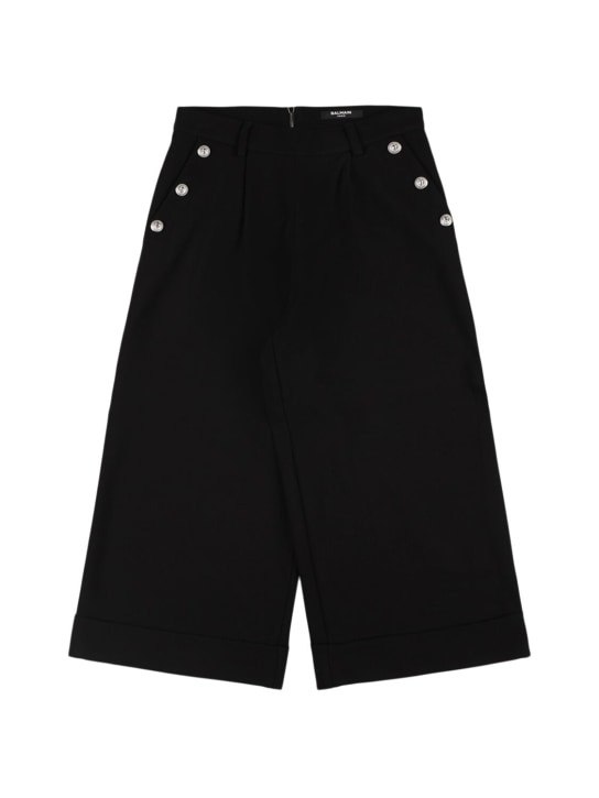 Balmain: Viscose blend knit cropped pants - Black - kids-girls_0 | Luisa Via Roma