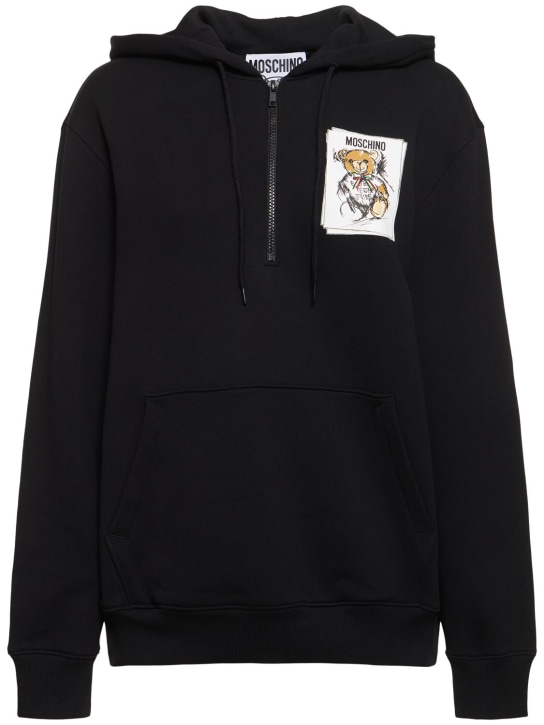 Moschino: Cotton jersey hooded sweatshirt - Black - women_0 | Luisa Via Roma