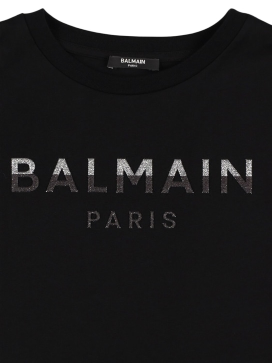 Balmain: Printed logo cotton jersey t-shirt dress - Black - kids-girls_1 | Luisa Via Roma