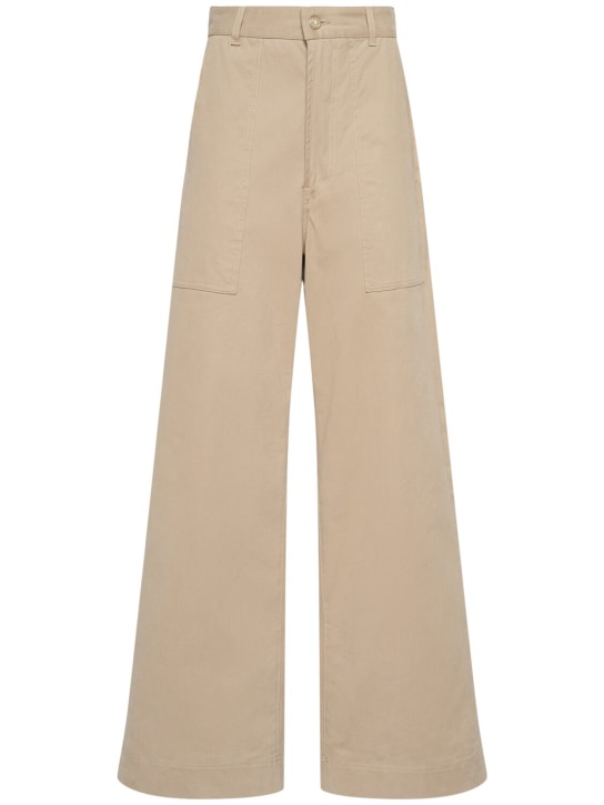 Moncler: Hose aus Baumwollmischgabardine - Beige - women_0 | Luisa Via Roma