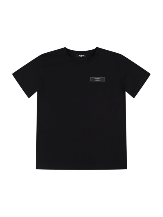 Balmain: Cotton jersey t-shirt w/ logo - Black - kids-girls_0 | Luisa Via Roma