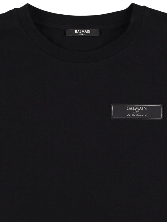 Balmain: Camiseta de jersey de algodón con logo - Negro - kids-boys_1 | Luisa Via Roma
