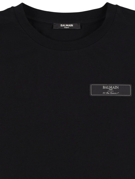 Balmain: T-shirt en jersey de coton à logo - Noir - kids-girls_1 | Luisa Via Roma