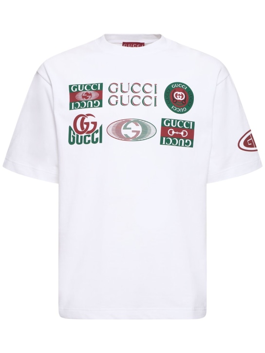 Gucci: T-Shirt aus Baumwolljersey mit Logo - Weiß - men_0 | Luisa Via Roma