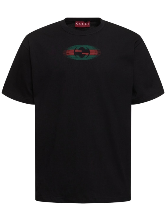 Gucci: GG logo cotton t-shirt - Black - men_0 | Luisa Via Roma