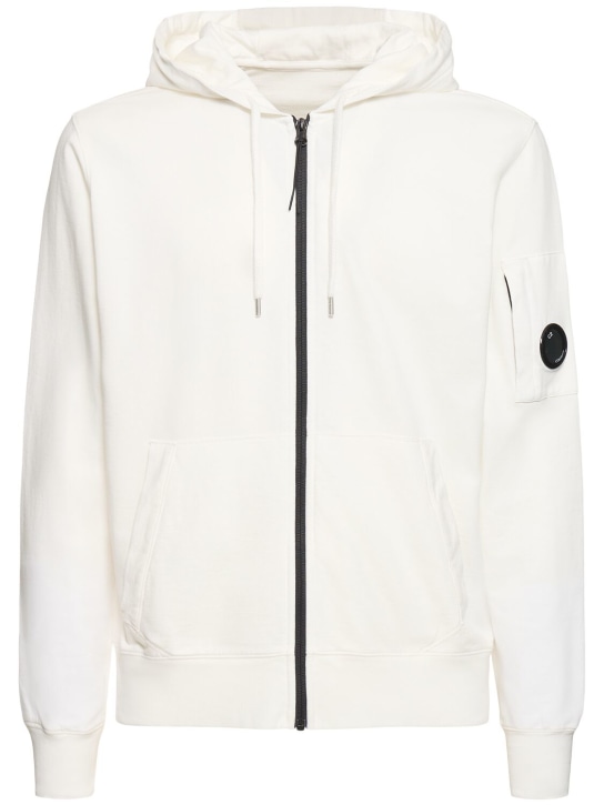 C.P. Company: Light Fleece cotton zip hoodie - Gauze White - men_0 | Luisa Via Roma