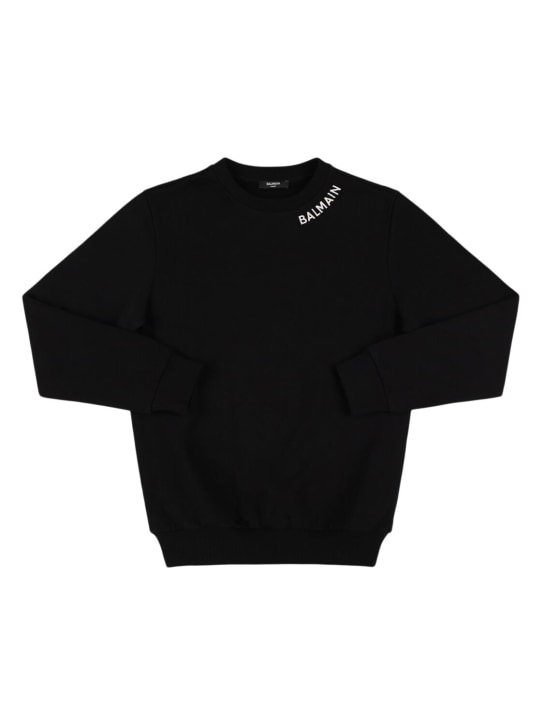 Balmain: Logo cotton crewneck sweatshirt - Black/White - kids-girls_0 | Luisa Via Roma