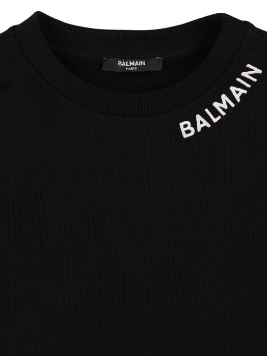 Balmain: Logo棉质圆领卫衣 - 黑色/白色 - kids-boys_1 | Luisa Via Roma
