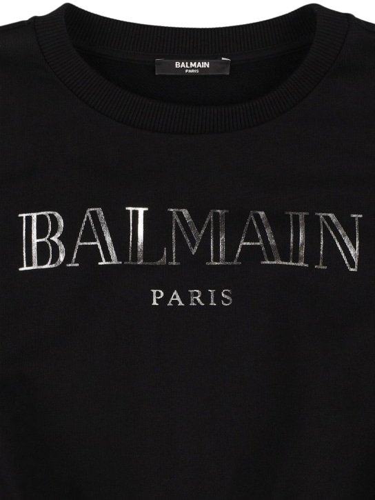 Balmain: Kleid aus Baumwollfleece mit Logodruck - Schwarz/Silber - kids-girls_1 | Luisa Via Roma