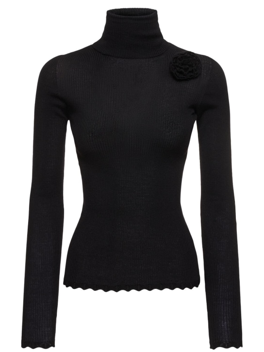 Blumarine: Ribbed turtleneck sweater - Black - women_0 | Luisa Via Roma