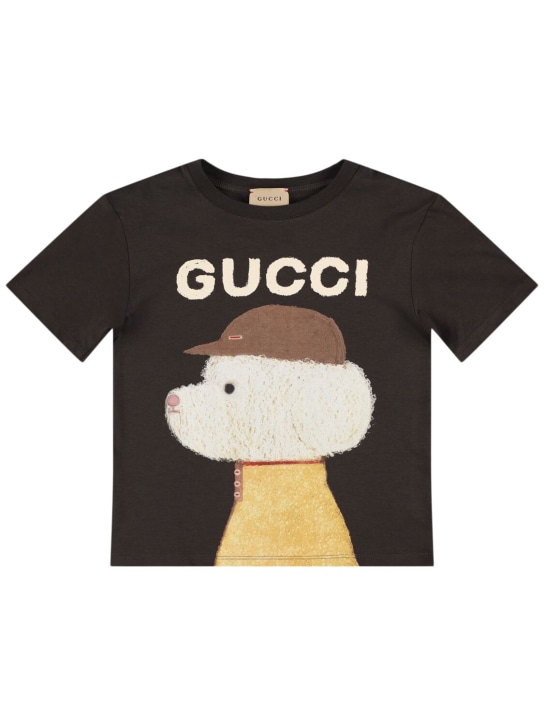 Gucci: T-Shirt aus Baumwolle mit Logo „Gucci“ - Dusty Dark Grey - kids-girls_0 | Luisa Via Roma