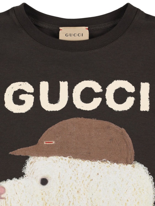 Gucci: T-Shirt aus Baumwolle mit Logo „Gucci“ - Dusty Dark Grey - kids-girls_1 | Luisa Via Roma