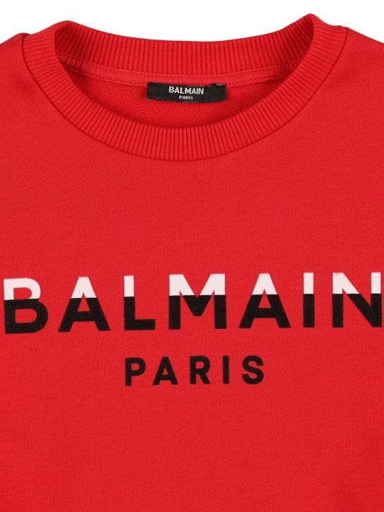 Balmain: Felpa girocollo in cotone con logo - Rosso - kids-boys_1 | Luisa Via Roma