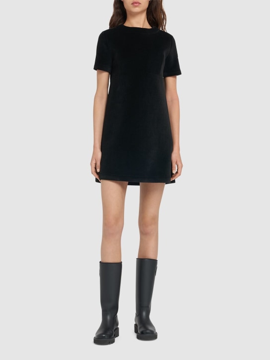 Moncler: Neoprene viscose blend midi dress - Black - women_1 | Luisa Via Roma