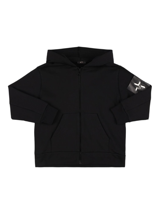 N°21: コットンフーデッドスウェットシャツ - ブラック - kids-boys_0 | Luisa Via Roma