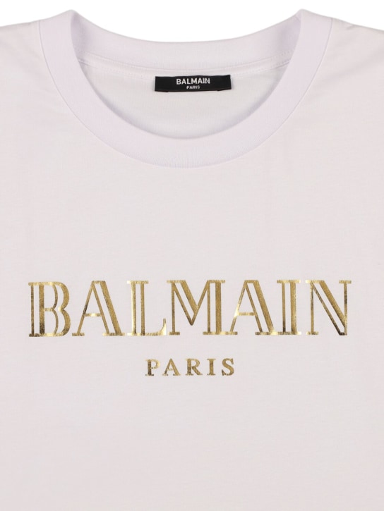 Balmain: Logo棉质平纹针织T恤 - 白色 - kids-boys_1 | Luisa Via Roma