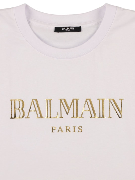 Balmain: T-shirt en jersey de coton à logo - Blanc - kids-boys_1 | Luisa Via Roma