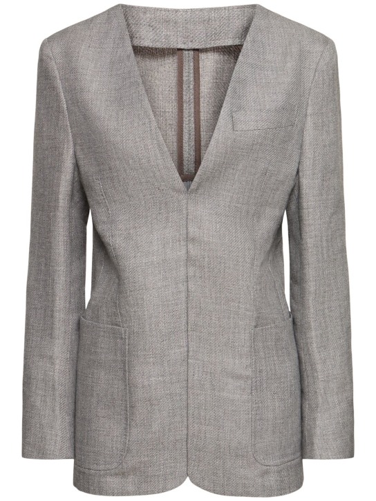 BETTTER: Deep v neck back slit wool blend jacket - Grey - women_0 | Luisa Via Roma