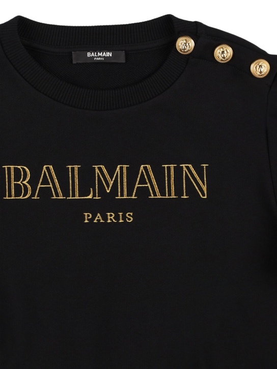 Balmain: Logo printed cotton sweatshirt - Black/Gold - kids-girls_1 | Luisa Via Roma