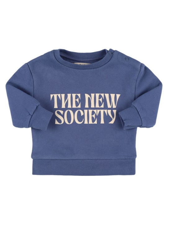 The New Society: Printed cotton crewneck sweatshirt - Blue - kids-boys_0 | Luisa Via Roma