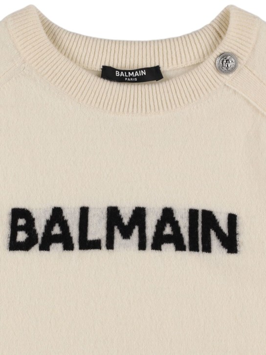 Balmain: Logo wool blend knit sweater - White/Black - kids-girls_1 | Luisa Via Roma