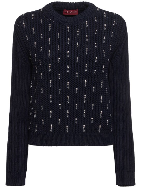 Gucci: Wool sweater - Navy/White - women_0 | Luisa Via Roma