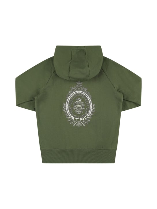 Etro: Embroidered cotton jersey hoodie - Green - kids-boys_0 | Luisa Via Roma