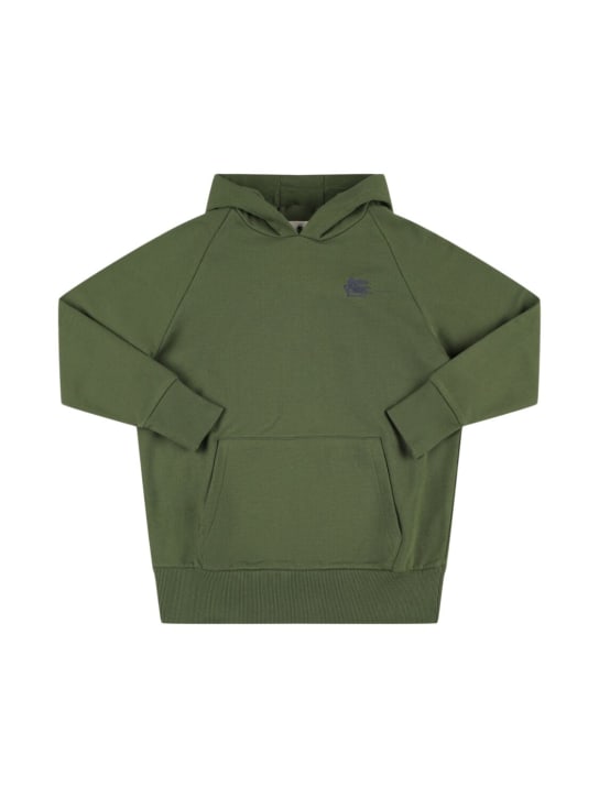 Etro: Embroidered cotton jersey hoodie - Green - kids-boys_1 | Luisa Via Roma