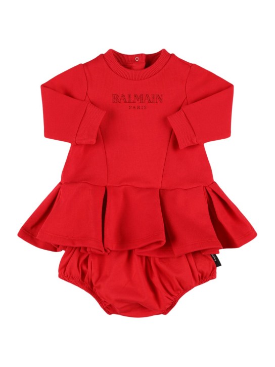 Balmain: Cotton sweat dress & diaper cover - Red - kids-girls_0 | Luisa Via Roma