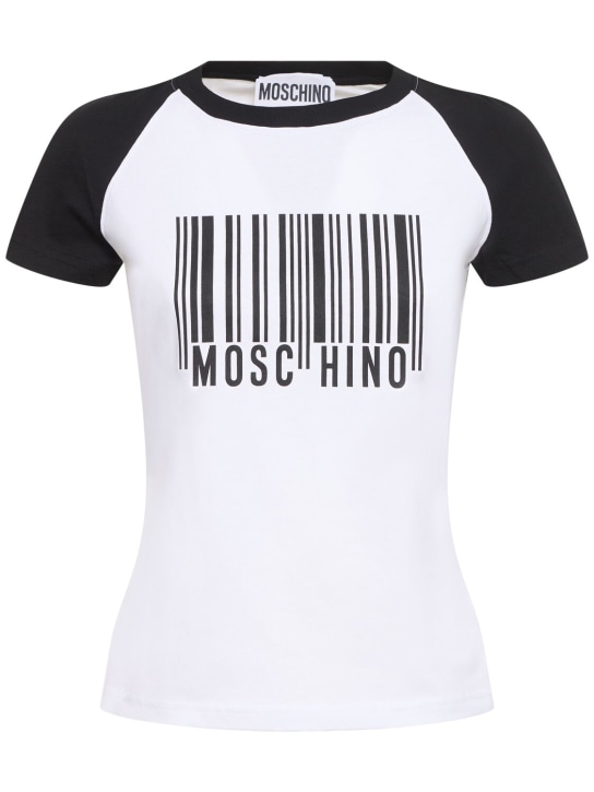 Moschino: Printed cotton jersey t-shirt - White/Black - women_0 | Luisa Via Roma