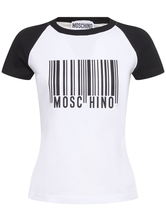 Moschino: Camiseta de jersey de algodón estampada - Blanco/Negro - women_0 | Luisa Via Roma