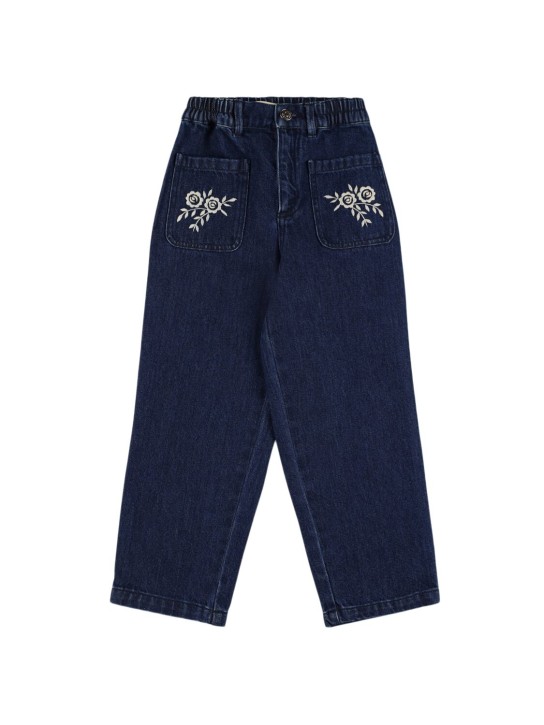 The New Society: Jeans in denim di cotone con ricami - Blu Scuro - kids-girls_0 | Luisa Via Roma