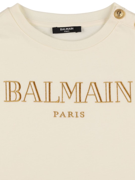 Balmain: Logo printed cotton jersey t-shirt - White/Gold - kids-girls_1 | Luisa Via Roma