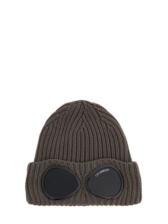 C.P. Company: Extra fine wool goggle beanie - Walnut - men_0 | Luisa Via Roma