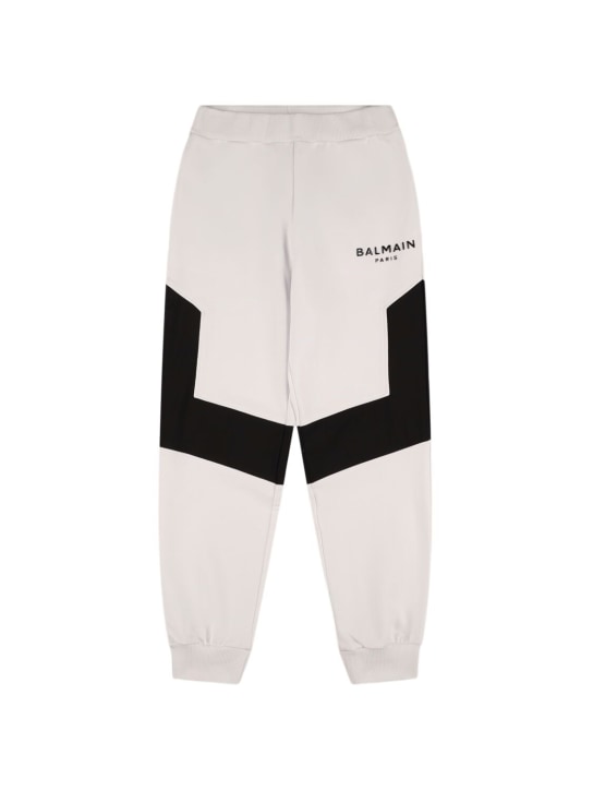 Balmain: Pantalon de sport en coton avec inserts en nylon - Blanc/Noir - kids-boys_0 | Luisa Via Roma