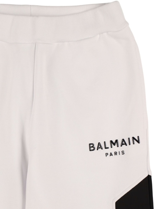 Balmain: Cotton sweatpants w/ nylon inserts - White/Black - kids-boys_1 | Luisa Via Roma
