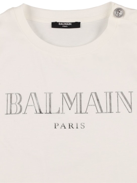 Balmain: T-shirt in jersey di cotone con logo - Bianco - kids-boys_1 | Luisa Via Roma