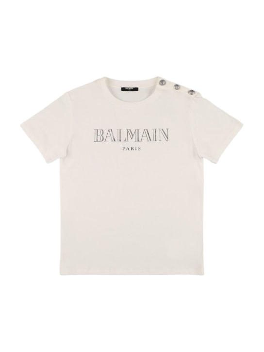 Balmain: Cotton jersey t-shirt w/ logo - White - kids-boys_0 | Luisa Via Roma