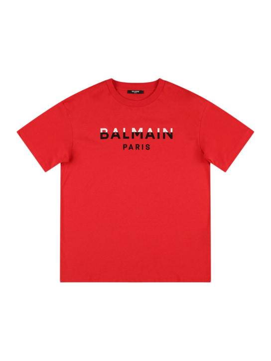 Balmain: Cotton jersey t-shirt w/ logo - Red - kids-boys_0 | Luisa Via Roma