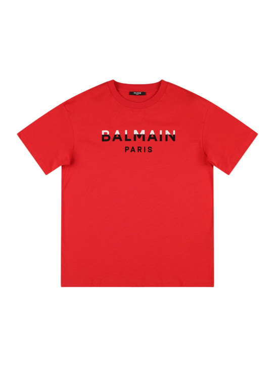 Balmain: Cotton jersey t-shirt w/ logo - Red - kids-girls_0 | Luisa Via Roma